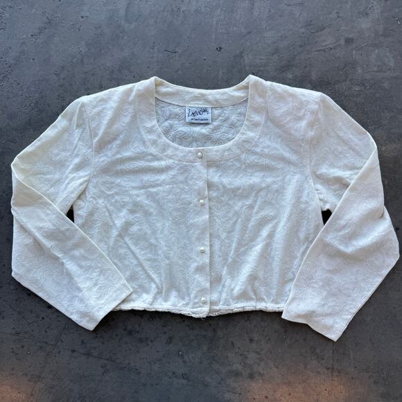 Vintage Tops - Vintage Y2k White Lace Longsleeve Button Up Cardigan Made In USA Large
